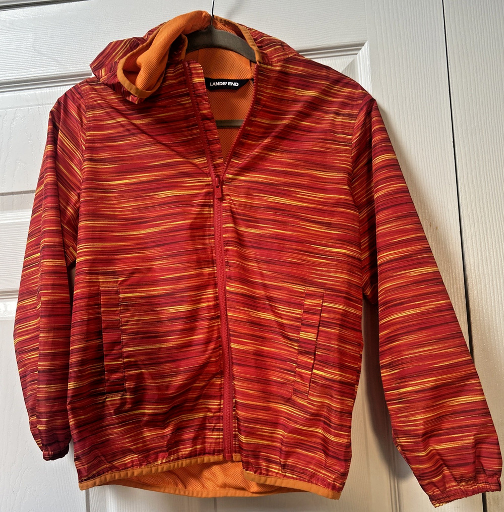 Land’s End Kids Mesh pouch Anchor Zipper Multicolor Rain Jacket coat Large 10-12